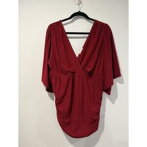 Kiyonna Top Women 3X Maroon V Neck Stretch Flutter Sleeves Minimalist Work Party